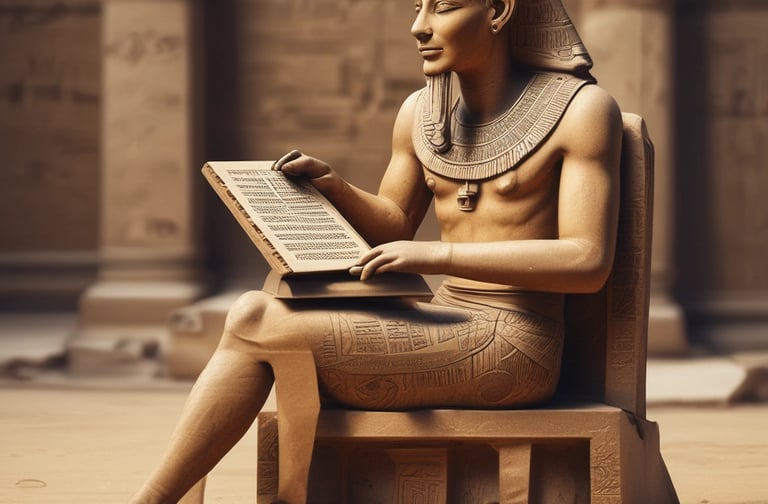 A detailed stone carving depicting a mythological scene, featuring figures with intricate detailing, including one with a bull-like head holding a weapon. Other figures appear engaged with each other, with dynamic poses suggesting movement. The setting is an ancient or historical style, showing high craftsmanship.