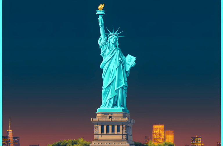 Statue of Liberty with city skyline, symbolizing higher education opportunities for Indian students 
