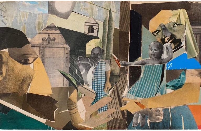  Artista como Romare Bearden, expandiu o limite da colagem, explorando temas políticos e social