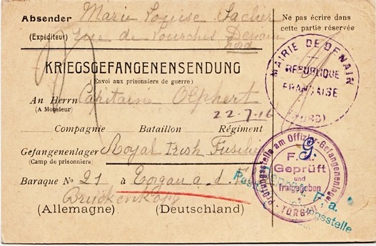 Kriegsgefangenensendung Geprüft F.a. Postüberwachungstelle 6. Armee