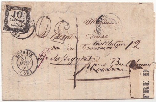 1860: Lettre en port dû postée à ROUBAIX pour ROUBAIX.