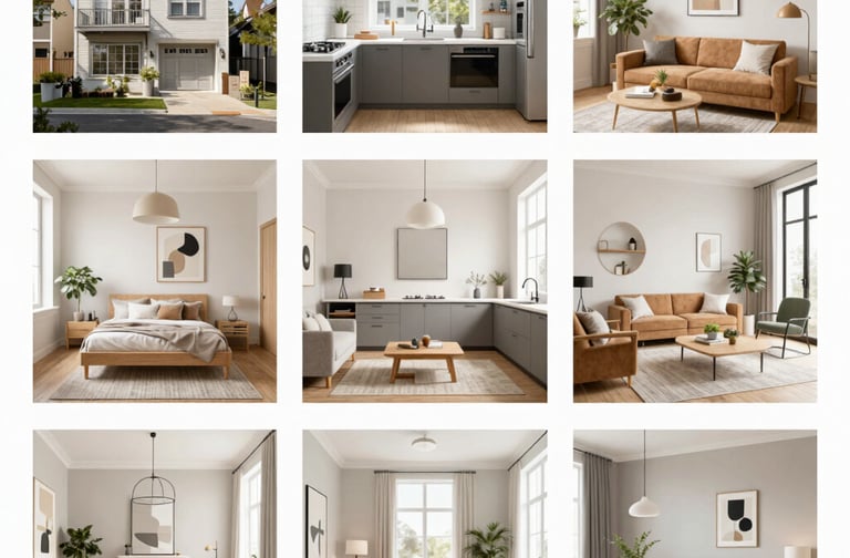 A modern architectural interior with sweeping, curved beams creating an open and spacious atmosphere. The area is dominated by sleek staircases and transparent glass railings, all in a monochromatic scheme. The design is minimalistic and emphasizes clean lines and geometric shapes.