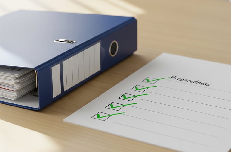 An image of a neat visa dossier and a checklist