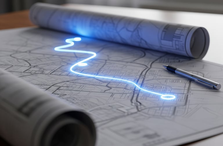 An image of a map with a clear bright pathway