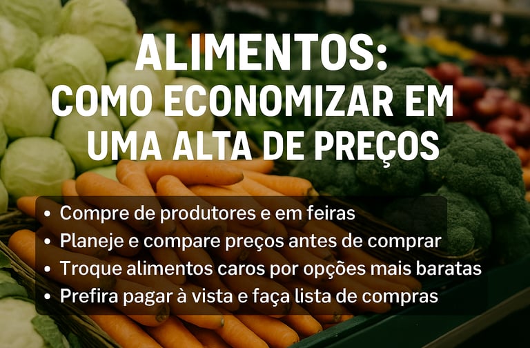 imagem mostra um gráfico representando os preços dos alimentos e como economizar com a inflação.