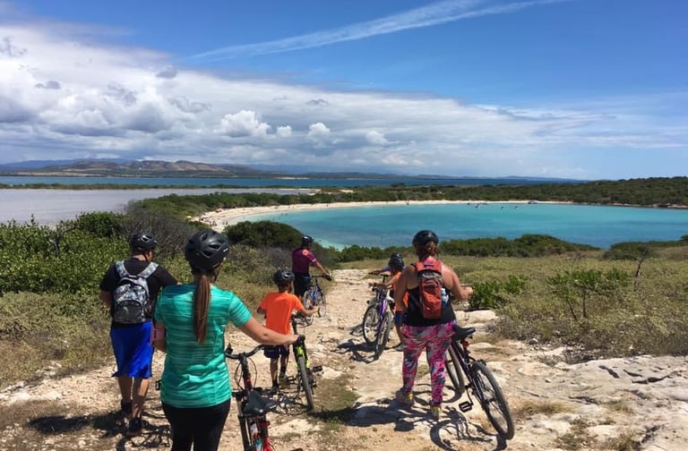 a group of people riding bikes on a trail