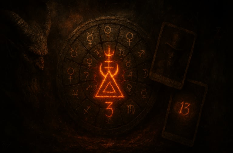 Dark wide artwork of a blood‑red eclipse with a hidden thirteenth constellation.