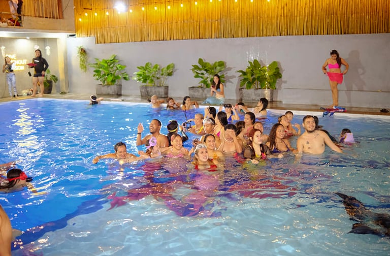mermaids swimming together in pool during MerEvent