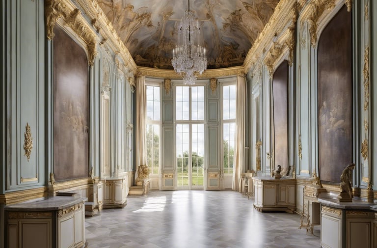 Window Grand Trianon Versailles Interior a large building with a garden in front of it