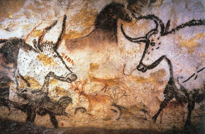 Peinture rupestre d'aurochs dans la grotte de Lascaux (-20 000 ans environ)