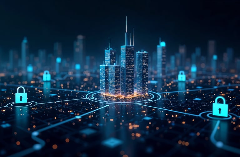 Illustration representing secure investing, blockchain protection, and safe digital asset management