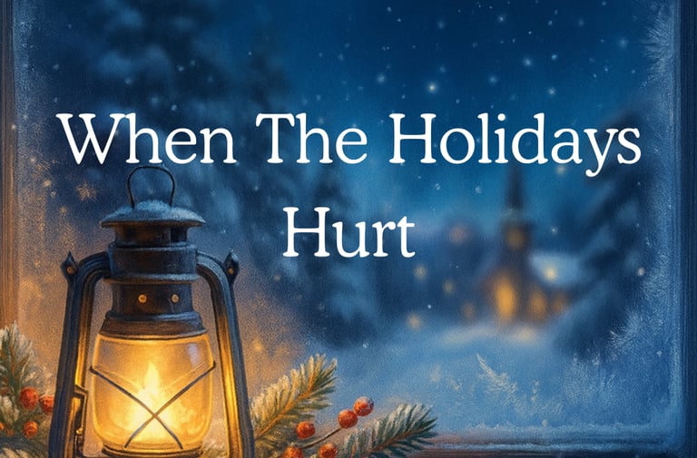 a lantern light lantern with a christmas tree in the background