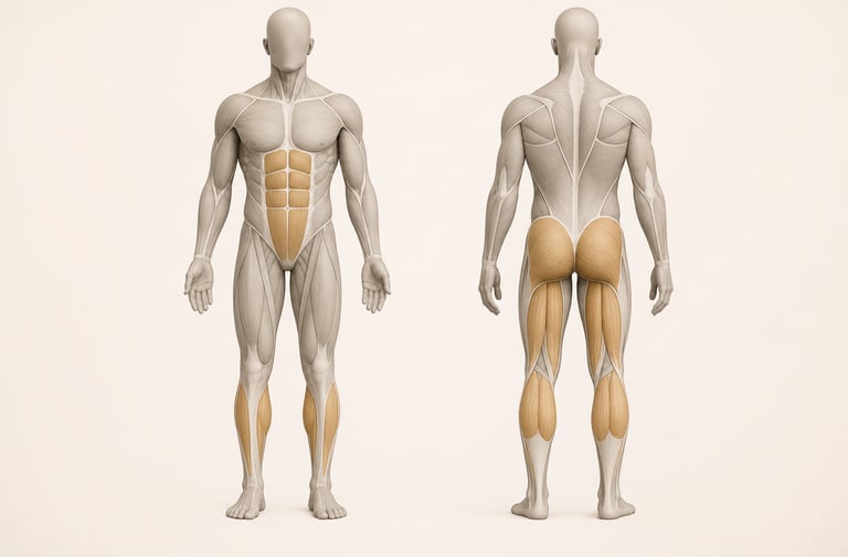 Diagramme anatomique minimaliste du corps humain ciblant l'arrière des jambes lors d'un Leg Curl.