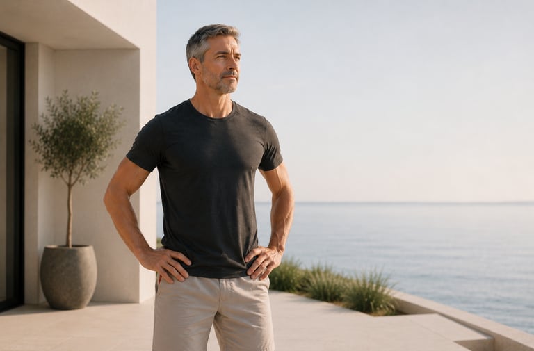 Homme 40+ avec une posture renforcée par les exercices de gainage