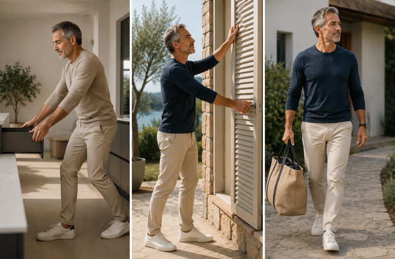 Scènes de vie d'un homme illustrant l'importance du renforcement musculaire du dos.