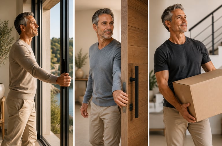Hommes en mouvement lors de scènes de vie quotidienne nécessitant une poussée haut du corps
