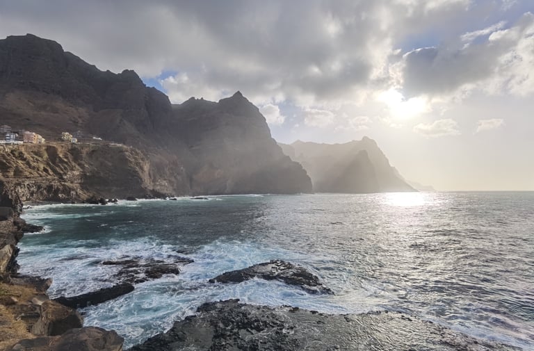 Beach and rugged cliffs on Santo Antao in Cape Verde