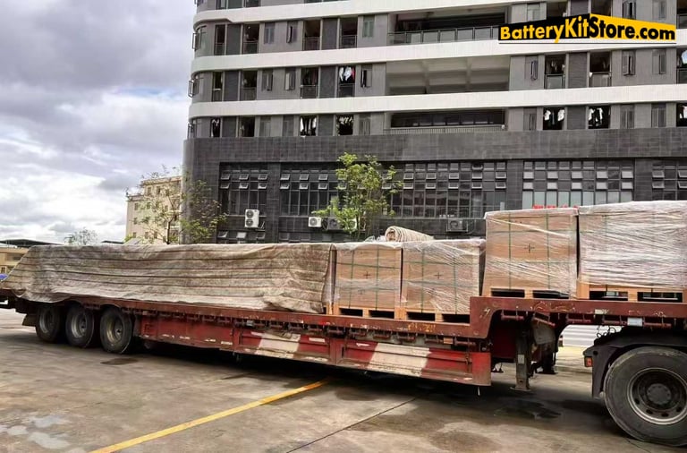 a truck loaded with LiFePO4 prismatic battery cells