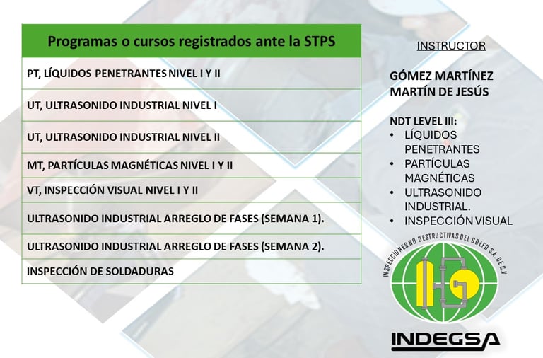 programas o cursos de pruebas no destructivas registrados ante la STPS