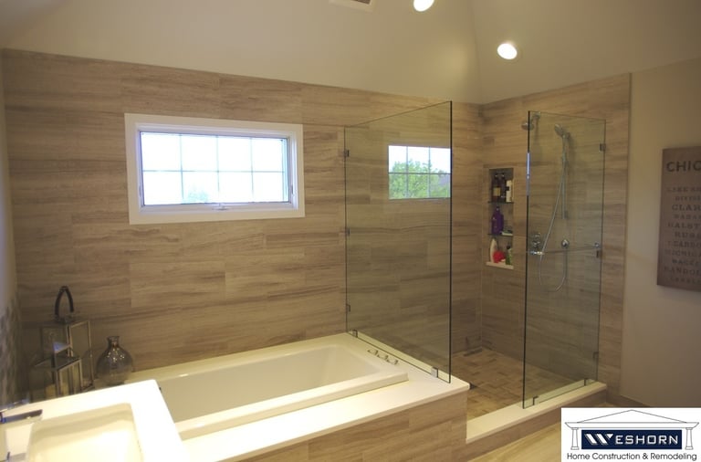 Palatine bathroom design and remodeling project with modern tile and fixtures
