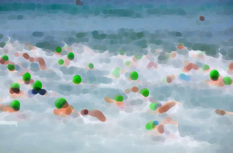 a group of people of different colors and shapes swimming