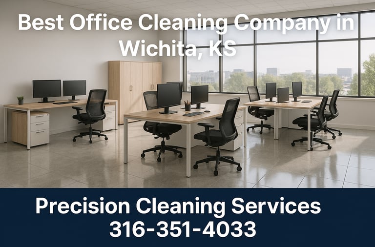 Professional Wichita KS office environment cleaned by Precision Cleaning Services; polished floors, and clean workstations