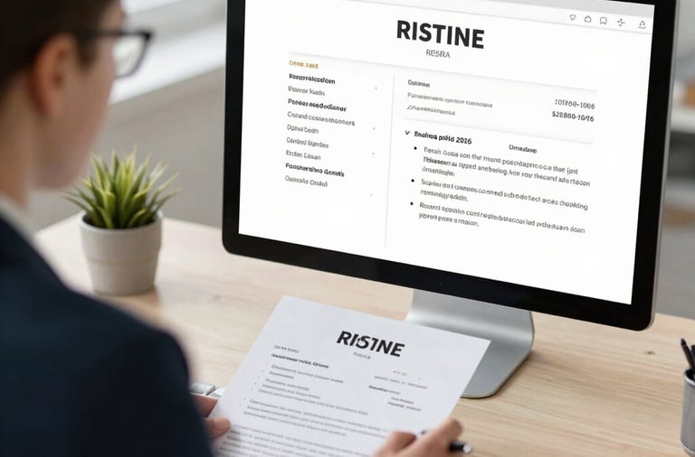 A recruiter is reviewing a resume on-screen.