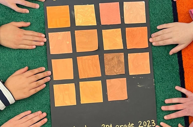 classroom collage of painted swatches matching skin tones