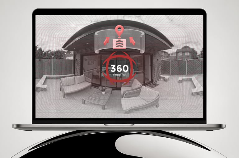 Laptop displaying 360 virtual tour interface