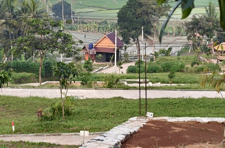 Ilustrasi desain villa modern dengan pemandangan pegunungan di Nuansa Alam Golden View