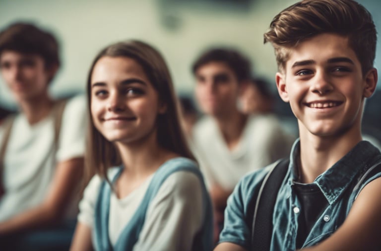 jeunes adolescents en classe qui sourient