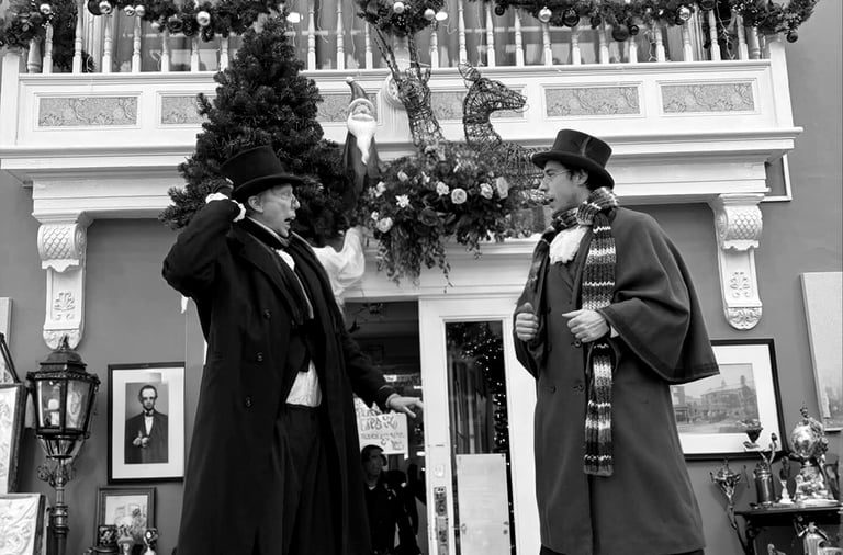Performers in Victorian / Edwardian costumes and top hats  Christmas .Entertainment