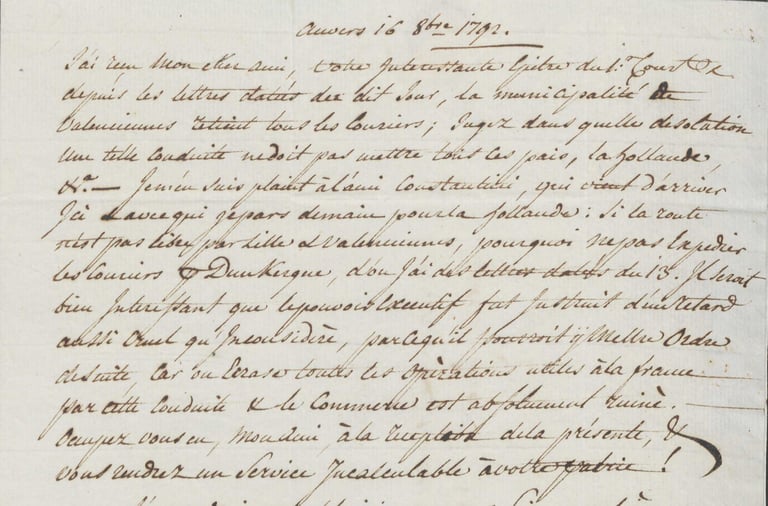 16 octobre 1792, lettre écrite à ANVERS mais postée à DUNKERQUE .