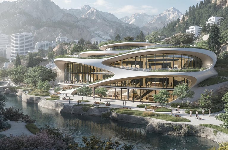 Futuristic and sophisticated building, representing the Community Centers of Reintegration Project