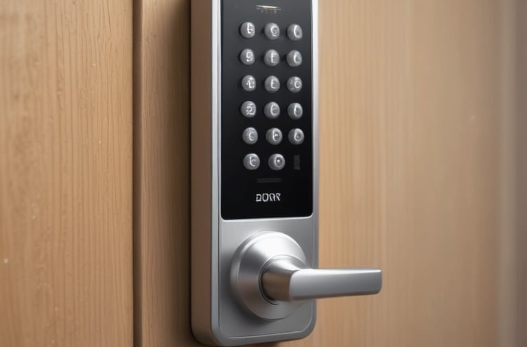 a door handle lock with a keypad and a keypad