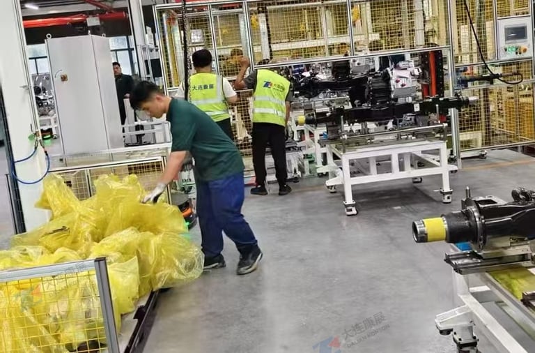 Dalian Kangzhan right-angle torque gun operating on e-drive axle assembly line