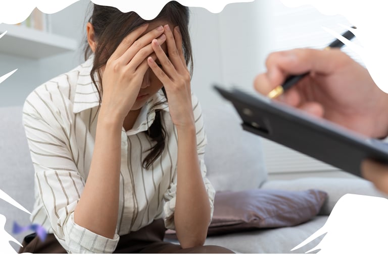 a woman with a pen and a man in a suit