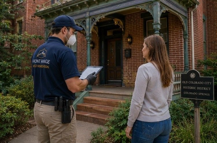 Front Range Mold Remediation certified technician assessing mold contamination in Old Colorado City Colorado Springs