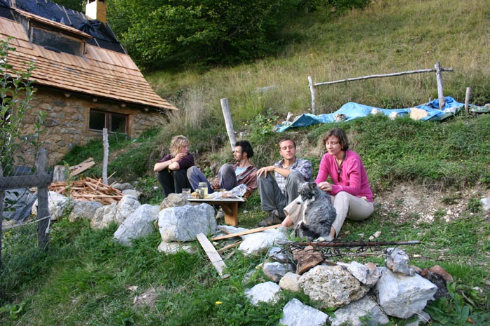 First trip to France. Astrid and guy I don't remember, Derek and Dawn petting their dog, Ola