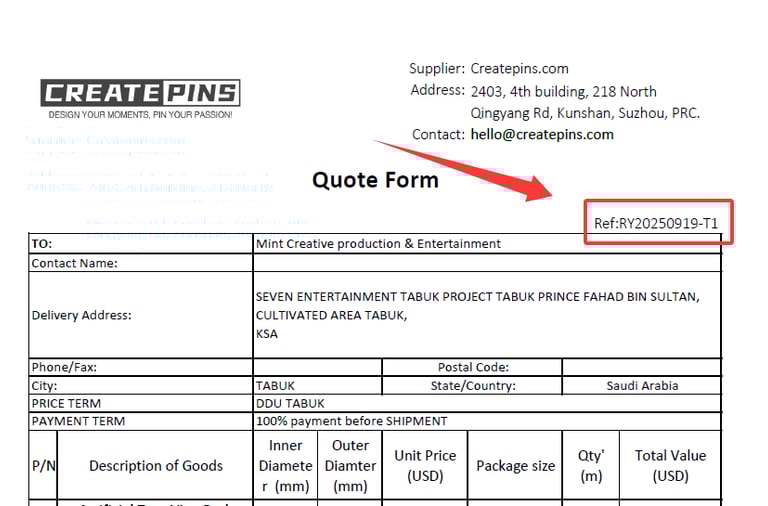 Order number in the Proforma invoice