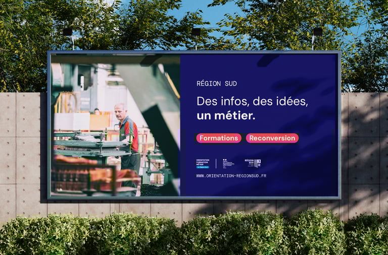 Déclinaison de l'identité visuelle du portail orientation, formation, métiers de la région sud par Tuuk studio