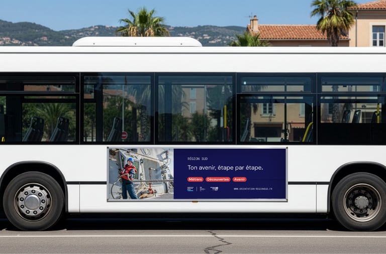 Déclinaison de l'identité visuelle du portail orientation, formation, métiers de la région sud par Tuuk studio