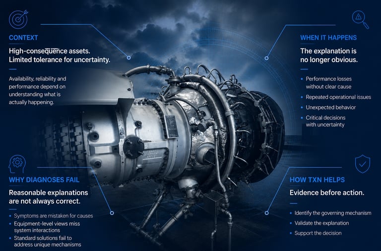 Gas turbine used to illustrate engineering investigation of performance and reliability issues in po
