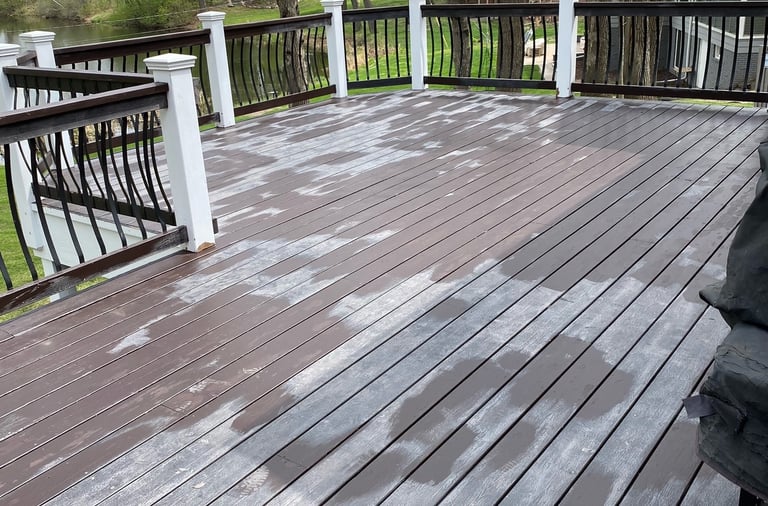 before image of dirty patchy backyard deck in Saint Paul mn about to be sanded for treatment