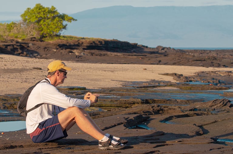 Galapagos Islands volcanic landscape and ocean coastline