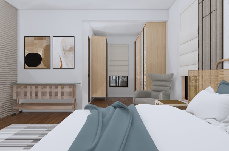 Modern luxury bedroom interiors showcasing comfort and elegance at Fortune Hestia