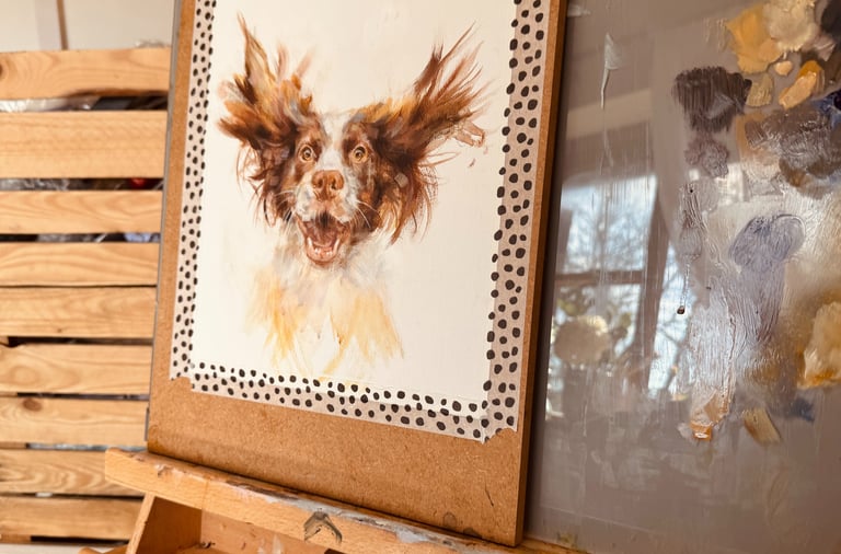 A painting of a springer spaniel on canvas paper