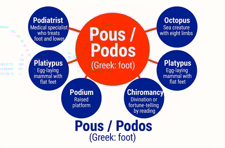 Root Word Chart Pous Podos, Vocabulary for SSC UPSC