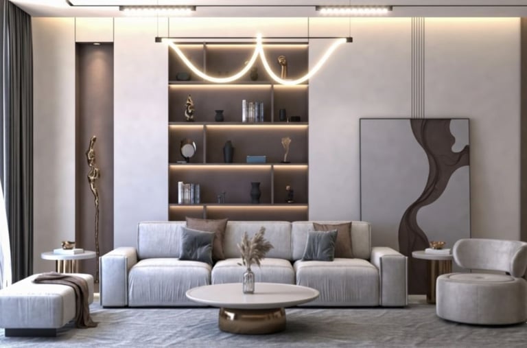 a living room with a couch and a table Nour Nagy Designs