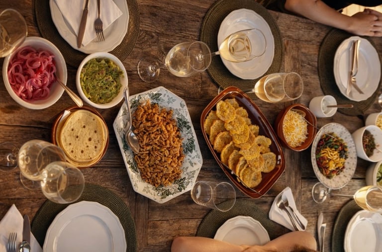 Family-style table set for a private gastronomic experience